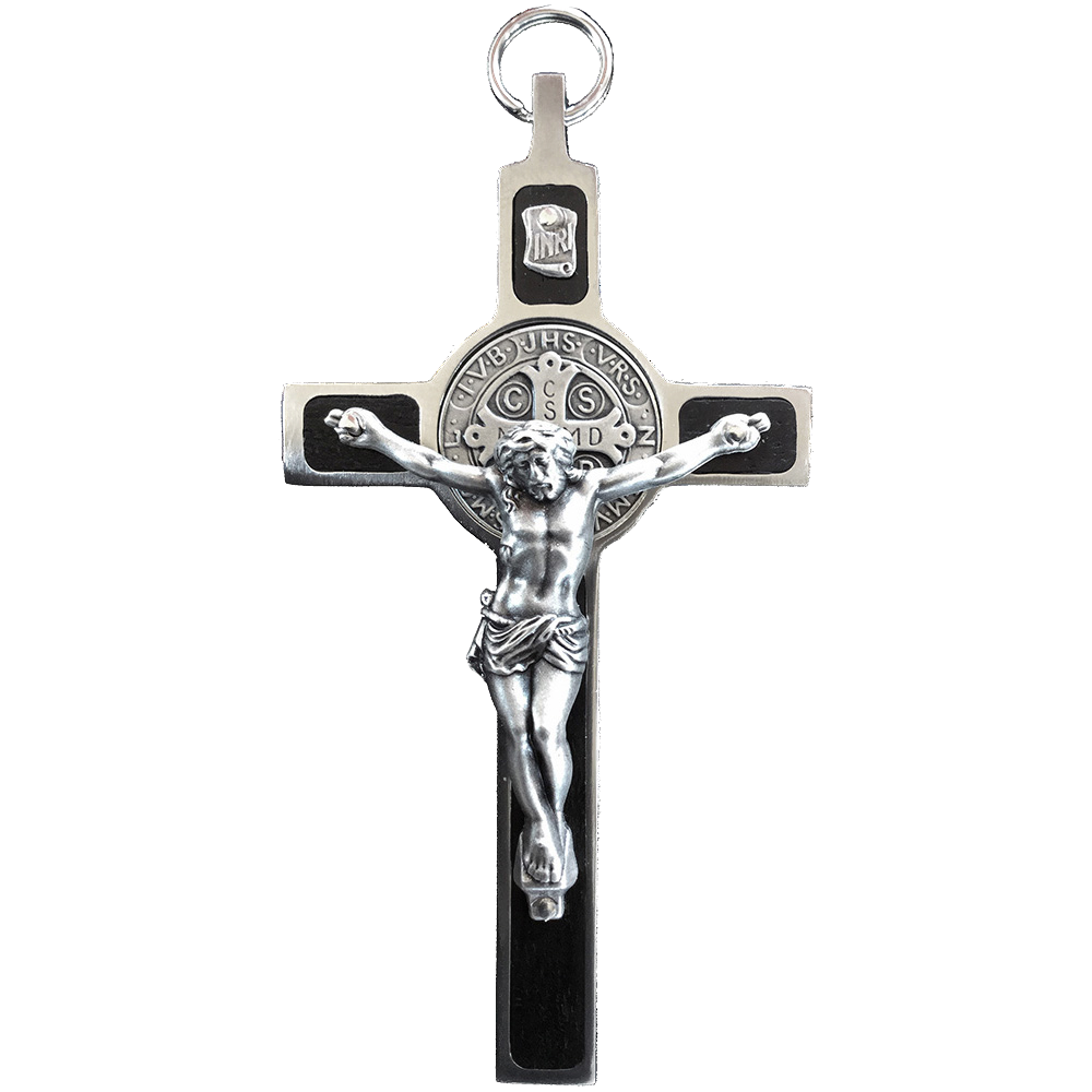 3 in. St. Benedict Crucifix, Nickel Silver & Ebony Inlay