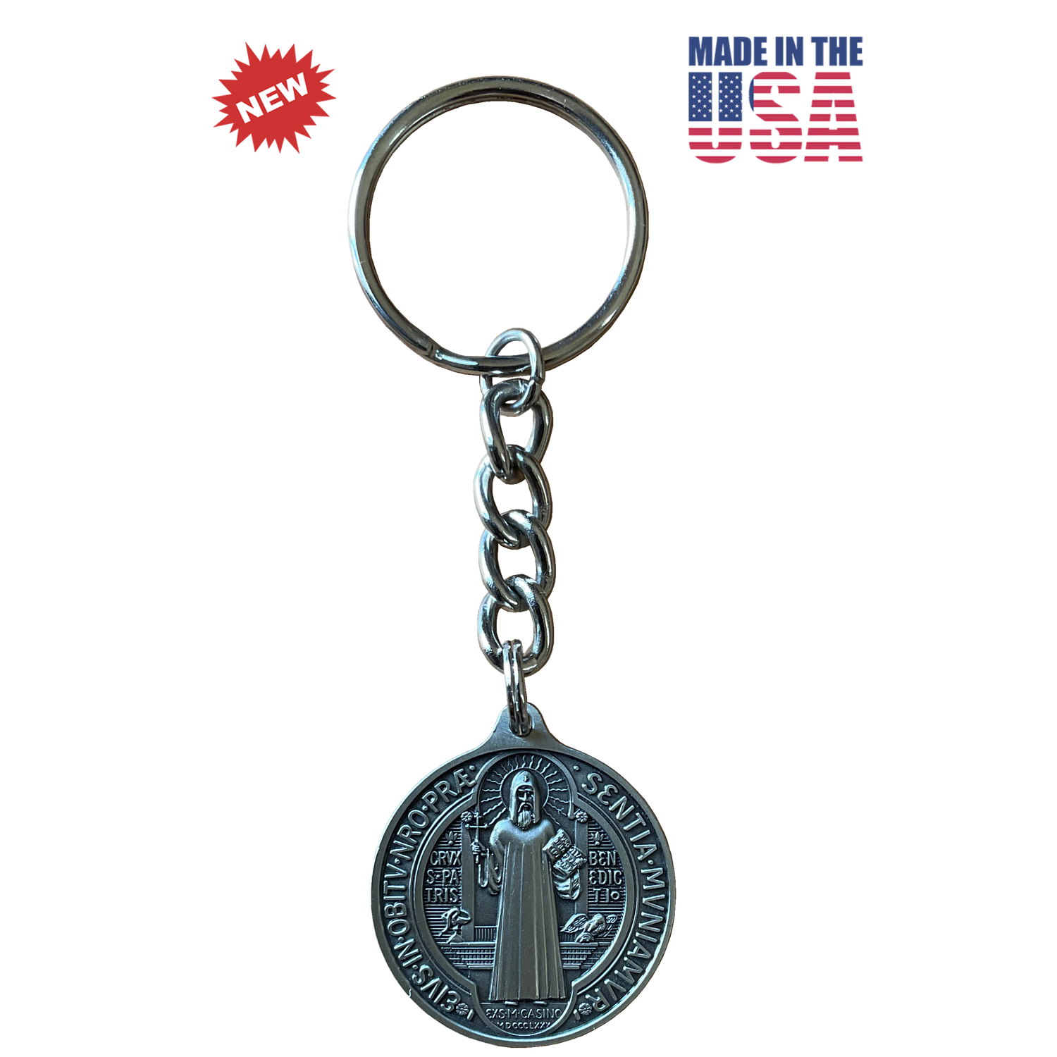 St. Benedict Key Chain, Nickel Silver