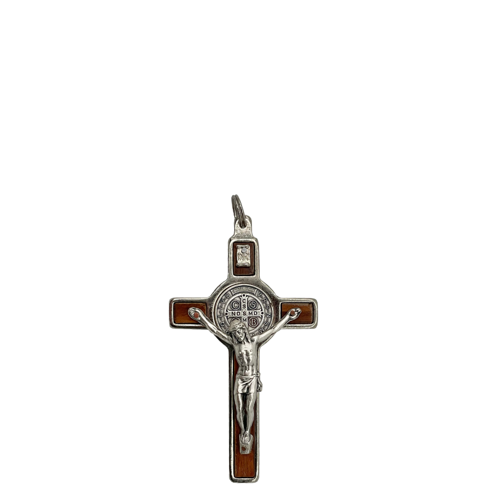 3 in. St. Benedict Crucifix, Chrome with Rosewood Veneer